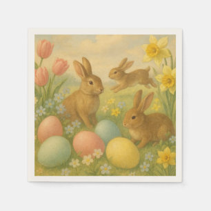 Serviette En Papier Lapin de Pâques vintage/Œuf de Pâques/Printemps  