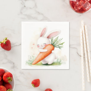 Serviette En Papier Lapin de printemps à l'aquarelle mignon Carotte