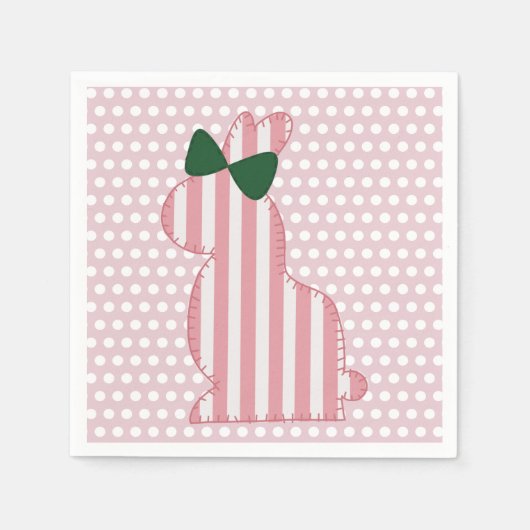 Serviette En Papier Lapin de printemps rose et vert Preppy (Devant)
