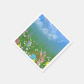 Serviette En Papier lapin en fleurs avec oeufs de Pâques et arc-en-cie (Coin)