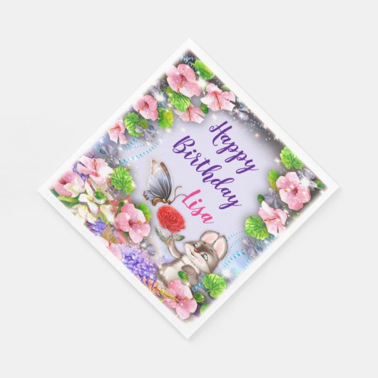 Serviette En Papier Lapin Et Papillon Fête D'Anniversaire (Coin)