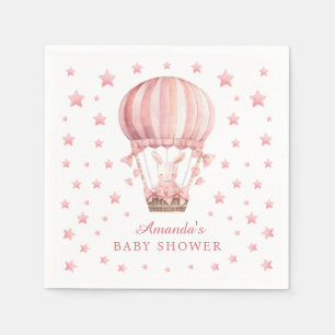 Serviette En Papier Lapin Fantaisiste Ballon Rose Étoiles Baby Shower
