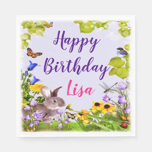 Serviette En Papier Lapin Floral Rabbit fête d'anniversaire (Devant)