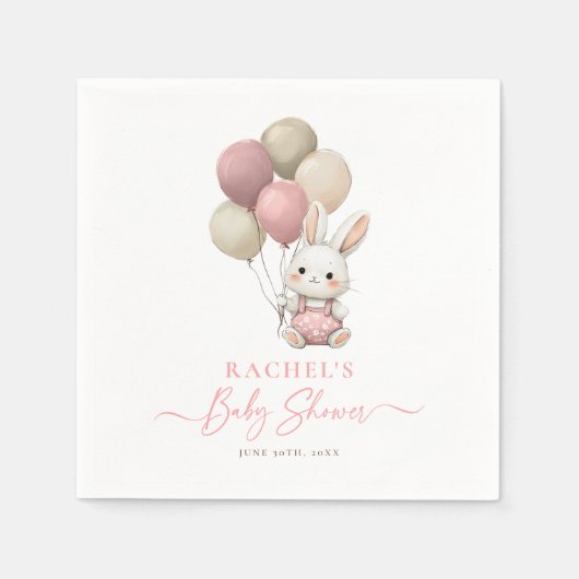 Serviette En Papier Lapin Lapin Balloon rose bébé fille Douche (Devant)