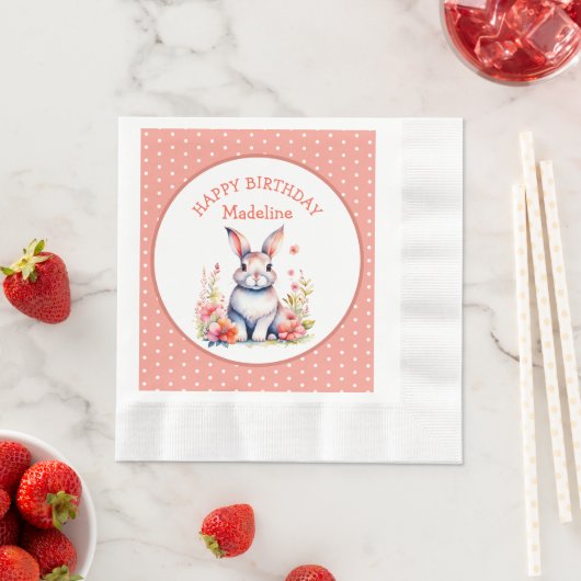Serviette En Papier Lapin lapin en fleurs Joyeux anniversaire Personna (En situation)