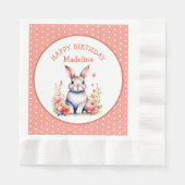 Serviette En Papier Lapin lapin en fleurs Joyeux anniversaire Personna (Devant)