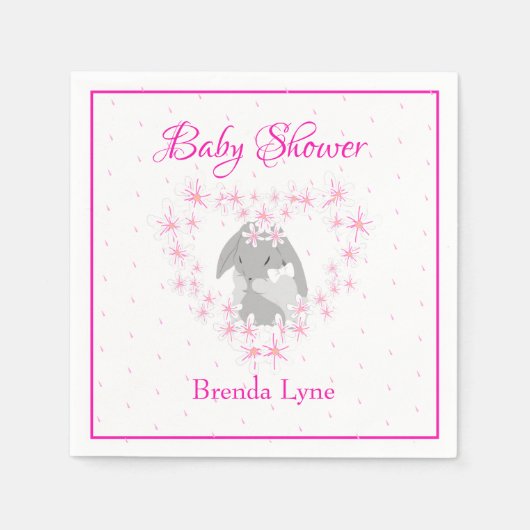 Serviette En Papier Lapin Lapin Personnalisé Fille Baby shower rose (Devant)