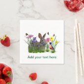 Serviette En Papier Lapin lapin, Robin, Fleurs, personnalisable (En situation)