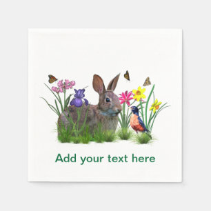 Serviette En Papier Lapin lapin, Robin, Fleurs, personnalisable