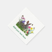 Serviette En Papier Lapin lapin, Robin, Fleurs, personnalisable (Coin)
