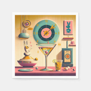 Serviette En Papier Lapin Martini Rétro Futuriste du Milieu du Siècle