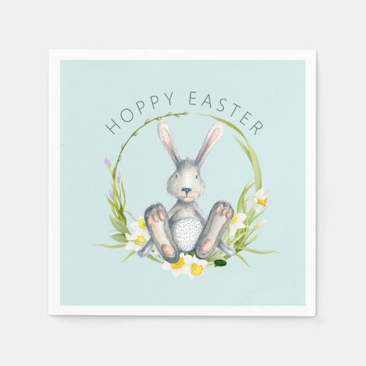 Serviette En Papier Lapin mignon à fleurs Wreath Hoppy Pâques (Devant)