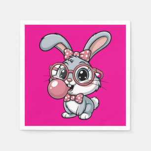Serviette En Papier Lapin mignon avec des lunettes qui souffle du chew