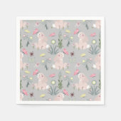 Serviette En Papier lapin mignon avec fleurs et papillons (Devant)
