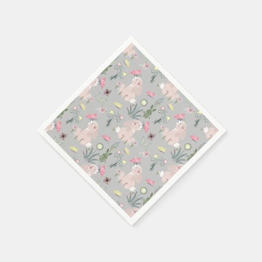 Serviette En Papier lapin mignon avec fleurs et papillons (Coin)