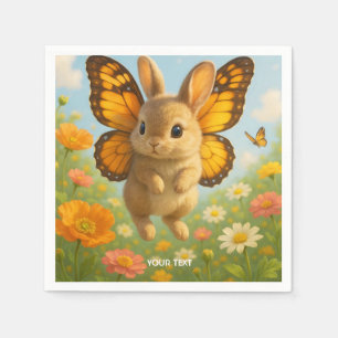 Serviette En Papier Lapin mignon fantaisie fleurs ailes