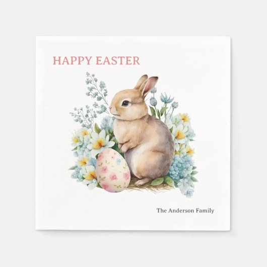 Serviette En Papier Lapin & Oeuf Floral (Devant)