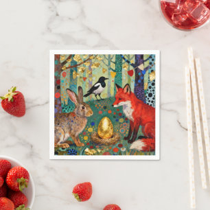 Serviette En Papier Lapin, Pie, Renard et «L'œuf de l'oie dorée»