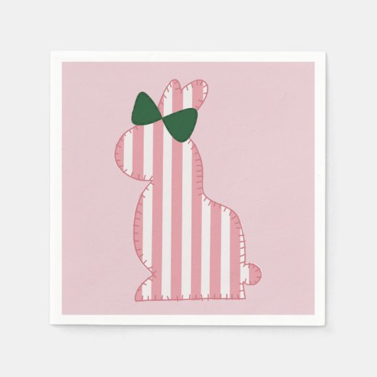 Serviette En Papier Lapin rayé rose et vert pâle (Devant)