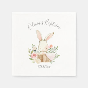 Serviette En Papier Lapin Rose Blush Rabbit Girl Baby Baptême serviett