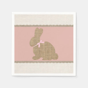Serviette En Papier Lapin rustique rose et toile de jute Baby Shower d