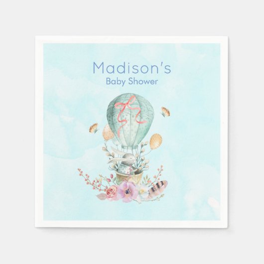 Serviette En Papier Lapin Whimsical Riding dans un ballon à air chaud (Devant)