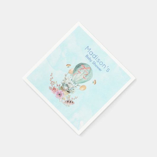 Serviette En Papier Lapin Whimsical Riding dans un ballon à air chaud (Coin)