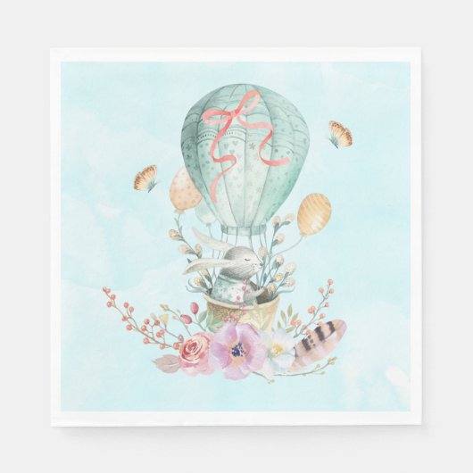 Serviette En Papier Lapin Whimsical Riding dans un ballon à air chaud (Devant)