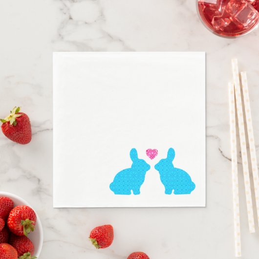 Serviette En Papier Lapins bleus et roses amoureux (En situation)