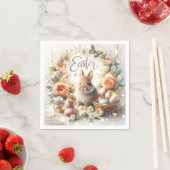 Serviette En Papier Lapins de Pâques, Oeufs, Fleurs et Papillons (En situation)