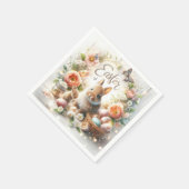 Serviette En Papier Lapins de Pâques, Oeufs, Fleurs et Papillons (Coin)