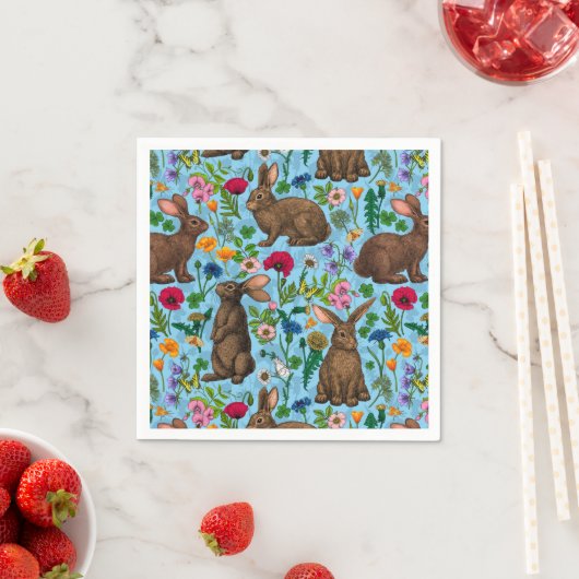 Serviette En Papier Lapins et fleur sauvage (En situation)