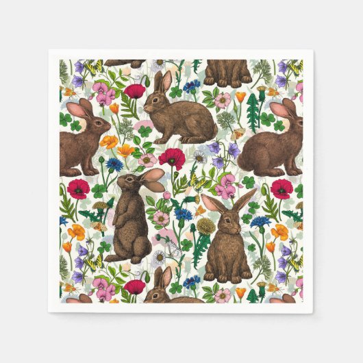 Serviette En Papier Lapins et fleur sauvage (Devant)