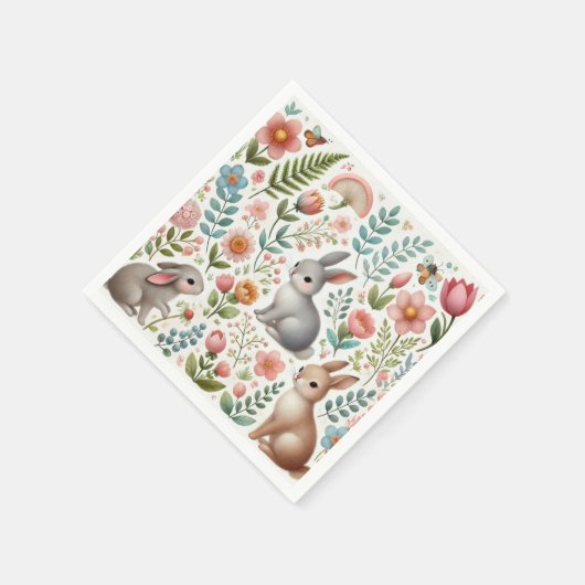 Serviette En Papier Lapins et fleurs de lapin de baby shower (Coin)