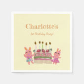 Serviette En Papier Lapins roses Gâteau fraise Anniversaire de enfant  (Devant)