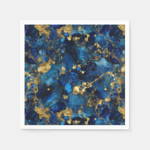 Serviette En Papier Lapis Lazuli et encre d'alcool d'or