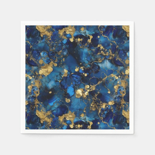 Serviette En Papier Lapis Lazuli et encre d'alcool d'or (Devant)