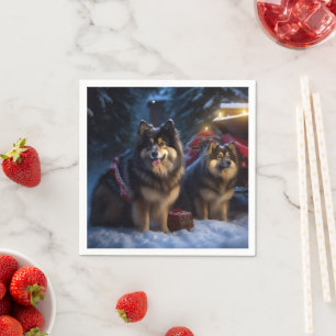 Serviette En Papier Lapphund finlandais Traîneau enneigé Décor de Noël