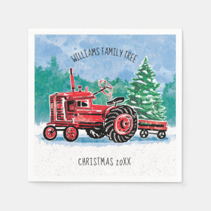 Serviette En Papier L'arbre de Noël vintage rouge de tracteur ajouten