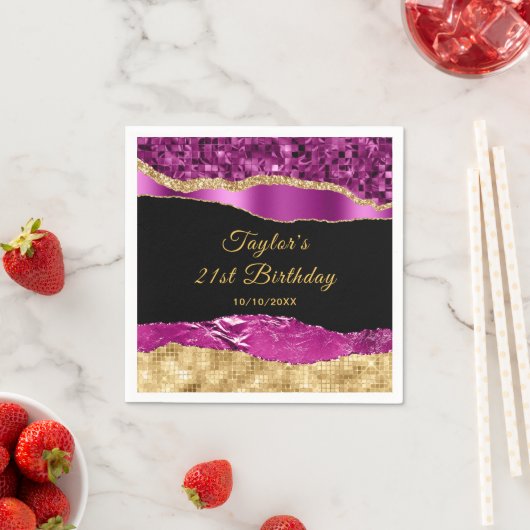 Serviette En Papier Larmes à glam violet et or Fête d'anniversaire (En situation)