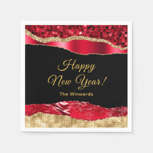 Serviette En Papier Larmes de glamour rouge et or Bonne Année
