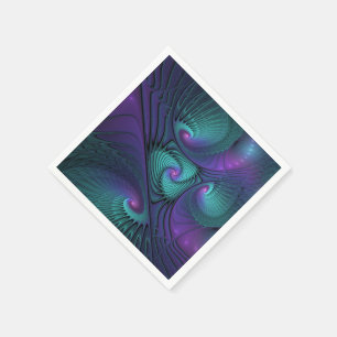 Serviette En Papier L'art fractal abstrait moderne rencontre le turquo