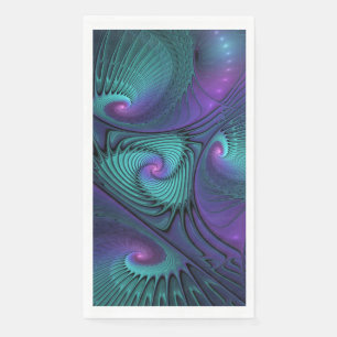 Serviette En Papier L'art fractal abstrait moderne rencontre le turquo