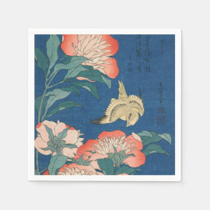Serviette En Papier L'art japonais d'Hokusai Pivoines et Canari