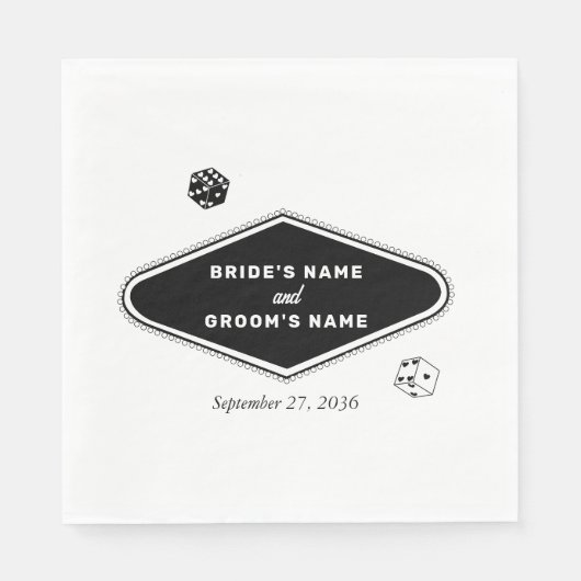 Serviette En Papier Las Vegas Casino Destination Mariage Noir Blanc (Devant)