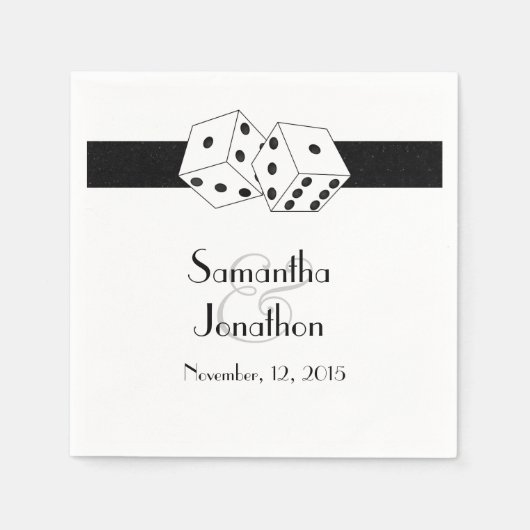 Serviette En Papier Las Vegas Mariage Dice Thème noir et blanc (Devant)
