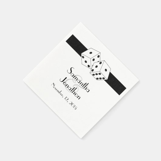 Serviette En Papier Las Vegas Mariage Dice Thème noir et blanc (Coin)