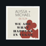 Serviette En Papier Las Vegas Nous Sommes Ce Qui Se Passe Cocktail Mar<br><div class="desc">Un mariage de destination amusant et moderne Las Vegas We Are What Happin Vegas napkin! Ces serviettes personnalisées sont dotées d'une carte graphique rouge en gras, "We are ce qui se passe à Vegas", ainsi que de police et de texte entièrement personnalisables sur l'arrière - plan de crème d'ivoire. Parfait...</div>