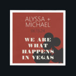 Serviette En Papier Las Vegas Nous Sommes Ce Qui Se Passe Cocktail Mar<br><div class="desc">Un mariage de destination amusant et moderne Las Vegas We Are What Happin Vegas napkin! Ces serviettes personnalisées disposent de noir gras de jeu carte de couleur graphiques, "We are ce qui se passe à Vegas", et entièrement personnalisable police et texte sur casino arrière - plan rouge. Parfait pour un...</div>