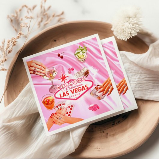 Serviette En Papier Las Vegas Poker Filles Soirée Rose